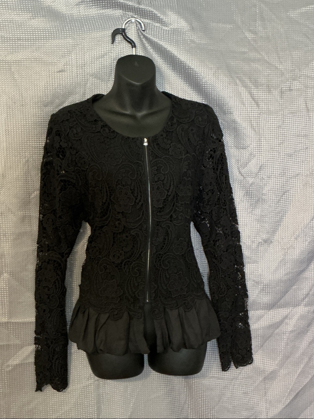 Anthropologie Black Lace Peplum Zip Jacket